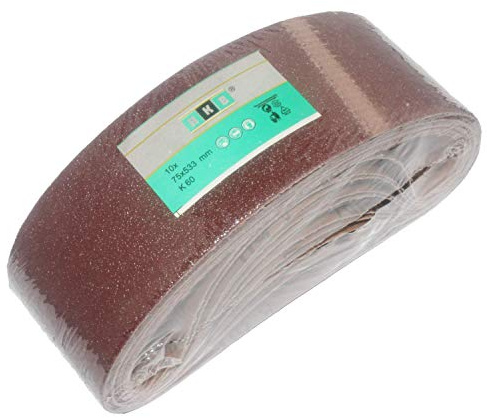 HKB® Gewebe-Schleifbänder, 75 x 533mm, Körnung 60, 10 Stück | Für Bandschleifmaschinen, Schleifmittel Korund, Für verschiedene Oberflächen, Feiner und riefenfreier Schliff