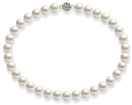 Schmuckwilli Perlenkette für Damen Magnetverschluß - mit weißen runden Perlen - Elegante Kette mit Muschelkernperlen für jeden Anlass - die Halskette - Choker Pearl Necklace für Frauen