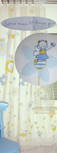 heimtexland liebevolle Kinder Gardine transparent in hellblau gelb Vorhang Schlaufenschal HxB 260x140 cm KÜRZBAR Fee Blumen Prinzessin TOP QUALITÄT …auspacken, aufhängen, fertig! Typ178