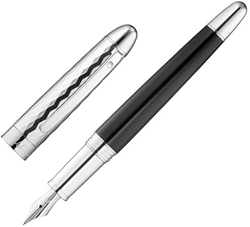 Waldmann Füllhalter Précieux, schwarz/wellenförmiger Diamantschnitt, Sterling Silber, Feder: F fein