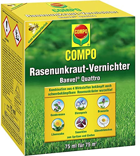 Compo Rasenunkraut-Vernichter Banvel Quattro, Bekämpfung von schwerbekämpfbaren Unkräutern im Rasen, Konzentrat, 75 ml (75 m²)
