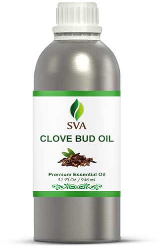 SVA ORGANICS Aceite esencial de brote de clavo de olor, 100% puro sin diluir, aceite de grado terapéutico, botella enorme para piel, dientes, difusor, aromaterapia 32 Fl Oz