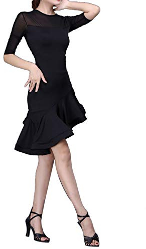 Demi-Manche Noire Salsa De Tango Latin Fashion Night Groupe Costumes De Danse Robes