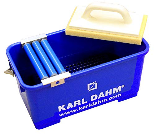 Karl Dahm Lavage Express à Rouleaux I Set de Lavage pour Carreleurs I Seau à Laver Le Carrelage à Roues I Set de Lavage de Carreaux Pro à 3 Rouleaux - pour Taloches et Éponges Mieux Essorées - 11488
