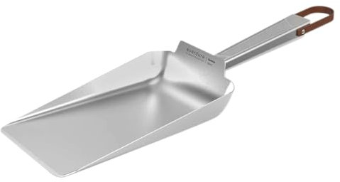 everdure by heston blumenthal Kohlenschaufel aus Edelstahl I Schaufel mit Aufhängung aus braunem Leder I Ascheschaufel für Holzkohlegrill zum Nachfüllen und Platzieren der Kohle