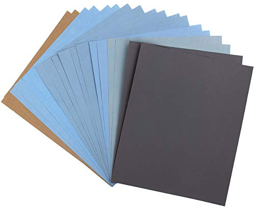 CenterZ Papel de lija de 9 x 11 pulgadas, 18 hojas de papel de lija húmedo o seco, grano 2000-12000, surtido de papel de lija 9, almohadillas abrasivas extrafinas para lijado automotriz, acabado de