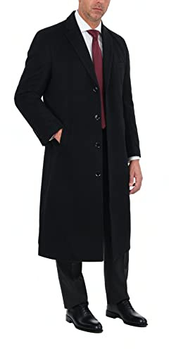 THE SUIT DEPOT Mens Single Breasted Wool Cashmere Full Length Overcoat Long Coat - Black 54R