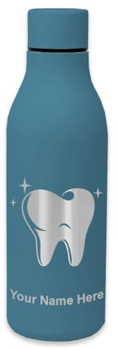 LaserGram Double Wall Stainless Steel Water Bottle, Tooth, Personalized Engraving Included (Slate Blue)