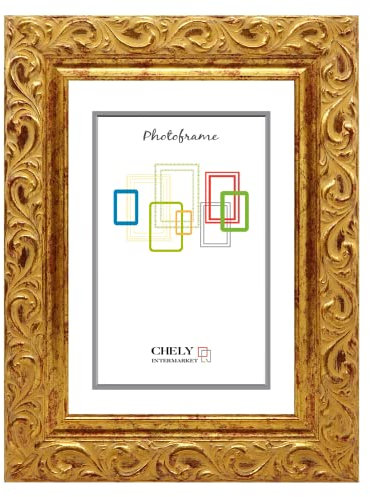 CHELY INTERMARKET | 25B2I | Marco de Fotos 24x30cm (Dorado) MOD-201 Estilo Barroco. Ideal para fotografías, títulos universitarios y certificados. Perfil con Forma Floral con relieves.(0,95)