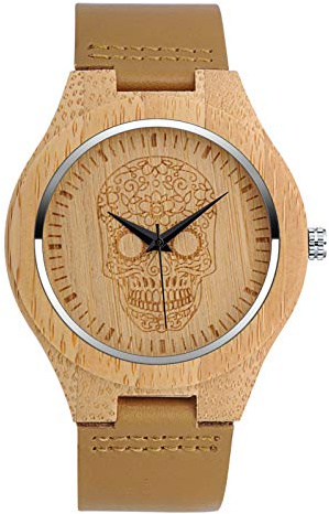 SUPBRO Holzuhren Herren Holzuhr Holz-Armbanduhr Klassik Analoge Quarzwerk Uhren Armband Klassik Skelett