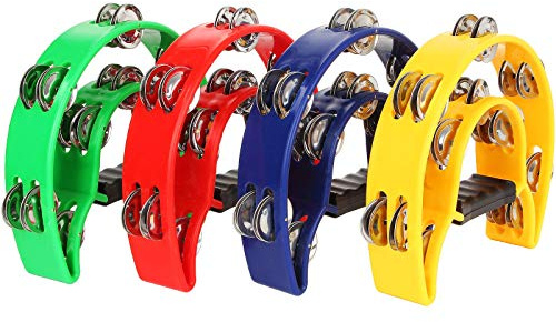 EOEXN 4 Pack Half Moon Tambourine for Adults - Tamborines Musical Instrument Percussion Instruments - Double Row Plastic Music Rhythm Tambourine for KTV Party