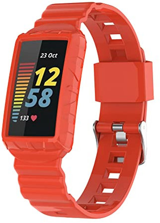 FONREST Compatible with Fitbit Charge 5/4/3 TPU Case and Band, Ultralight Washable Shockproof Sleek Armour Protective Cover with Watch Strap for Charge 3SE/4SE (Orange)