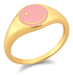 DarryDooly 925 Sterling Silber Gold Lächeln Emaille Dicke Ring Größe Luxus Frühling Fine Schmuck Weiß Schwarz Rosa Smiley Frauen Geschenk