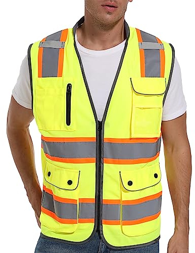 ArcRidge Reflective Safety Vest for Men and Women - High Visibility Construction Vest - Dual Tone Reflective Strips (Yellow, X-Large)