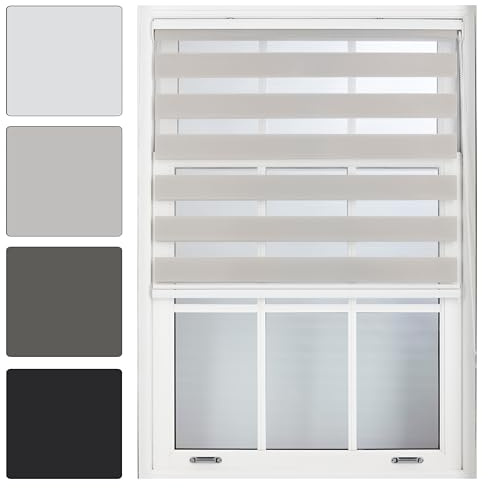 FURNISHED Day and Night Roller Blinds - Zebra Blind Dim or Translucent Vision Roller Shades for Windows and Doors - Dual Layer Fabric, Grey, 60W x 165H cm