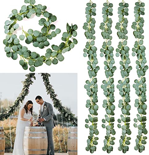 Pesonlook Künstliche Eukalyptus-Girlande, 4 Stück, 1,8 m, künstliche Eukalyptusblätter, Seide, Tischläufer, Girlande für Hintergrund, Hochzeit, Wandbogen, Party-Dekoration