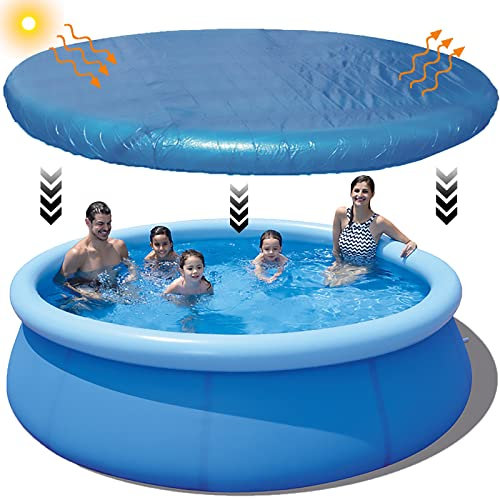 Round Pool Cover 6ft 8ft 10ft 12ft 15ft Waterproof Inflatable Swimming Pool Covers Rainproof Dust Protector for Ground Round Pool, 15FT(457cm),Blue