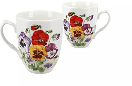 Carmani Tee-Ei Tasse mit Deckel, bedruckt mit bunten Stiefmütterchen-Blumen
