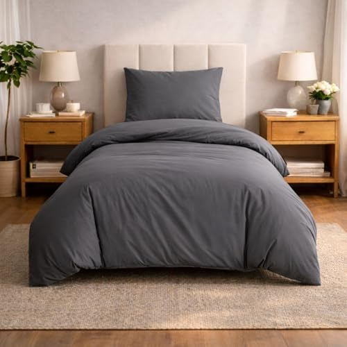 Komfortec Premium Bettwäsche 135x200 mit 1 Kissenbezug 80x80 cm Set aus Gebürstetes Mikrofaser - Anthrazit