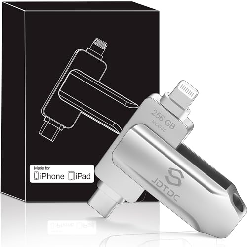 Genuine Apple MFi Certified USB C & Lightning Flash Drive 256GB - Real Storage Capacity - Secure Auto Backup Photo Stick iPhone iPad Photo & Video Encrypted-External-Storage to Store & Transfer Files