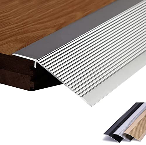 HAIXHX übergangsprofi 4 Zoll breite Schwellenboden-Übergangsstreifen, Metall-Teppichverkleidungs-Übergangsstreifen für Haustüren, unebene Böden, Türöffnungen, Color : Silver, Size