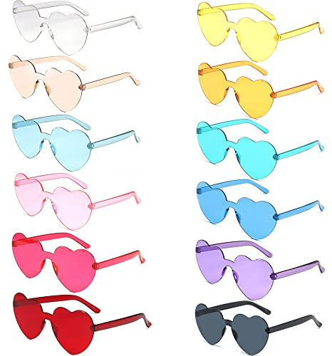 FISHSHOP Farben Party Brille,12 Stück Herz Brille Herz Sonnenbrille Lustige Partybrillen,Für Halloween,Fasching,Geburtstagsfeier Party,Foto Requisiten,Erwachsene und Kinder