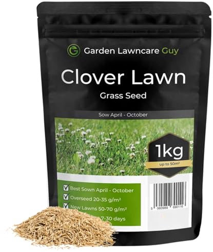 Clover Grass Seed for Lawns - 1kg - 95% Grass with 5% White Clover Lawn Seed Mix - Low Maintenance and Natural Lawns - Garden Lawncare Guy