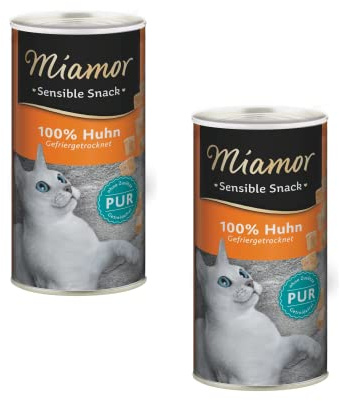 Miamor Sensible Snack Huhn Pur | Doppelpack | 2 x 30g | Katzensnack aus Hühnerbrustfilet | Einzelfuttermittel auch für empfindliche Katzen und bei Allergien | Als Belohnung