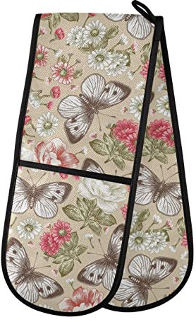 Doppelter Ofenhandschuh Vintage Schmetterling Blumenmuster hitzebeständiger Topfhandschuh Grillen Handschuhe Backhandschuhe Kochhandschuhe