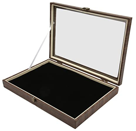 Focket Pin Vitrine, 14 Zoll Pin Sammlung Display Rahmen mit Staubdichter Glastür, Große Schwarze PU Leder Schattenbox Vitrine für Militärmedaillen, Strandanhänger, Schmuck Pin