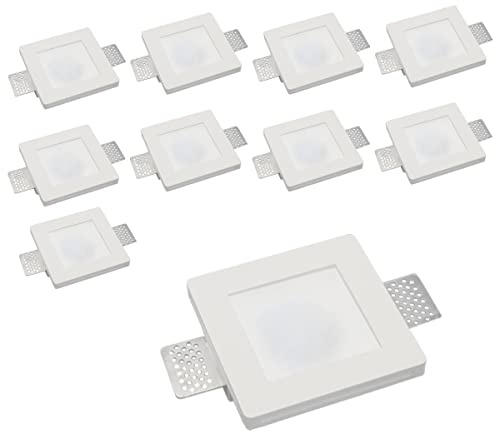 Eurekaled - Portafaretto da Incasso in Gesso CERAMICO Quadrato slim con Vetro per cartongesso per GU10 12x12x3cm - A scomparsa totale (10 pezzi)