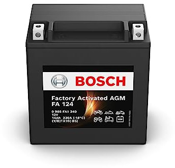 Bosch FA124 - Batteria AGM per motocicli - 12V 230A 14Ah - Adatta per moto, motociclette, enduro, scooter, quad, moto d'acqua - Compatibile M6021, M6022, BTX16-BS, BTX16