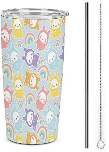 FJAUOQ Bunny Rabbit 20 OZ Stainless Steel Tumbler Leakproof Insulated Travel Coffee Mug with Lid Straw and Straw Brush Double Wall Water Bottle Cup