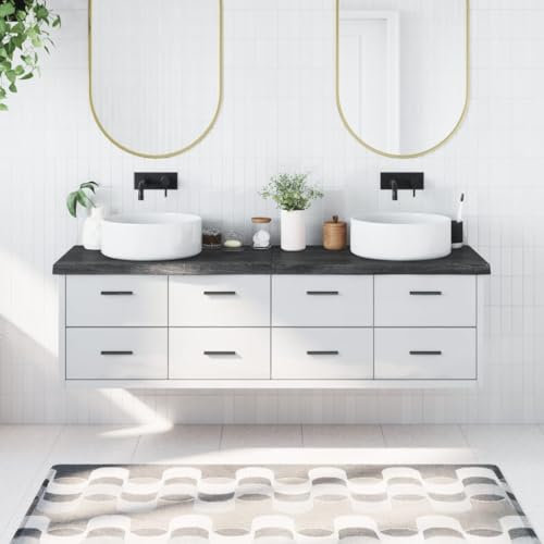 Festnight Waschtischplatte mit Baumkante für Aufsatzwaschbecken Waschtischkonsole Platte Holzplatte für Aufsatzbecken Massivholz Behandelt 180 x 50 x 6 cm Dunkelgrau