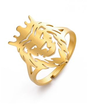 Amaxer Bague réglable en acier inoxydable avec tête de lion couronnée d'amoureux des animaux, cadeau pour femmes, filles, amies (doré), Cristal