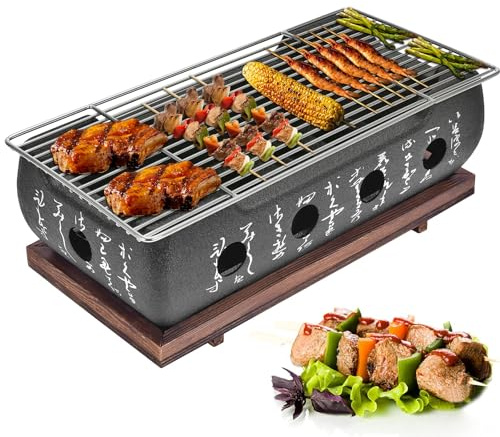 Jauarta Japanese BBQ Grill Stove Charcoal Barbecue Stove Rectangle Calligraphy Quick Heating Aluminium Alloy Wire Grill Base for Camping (XL)