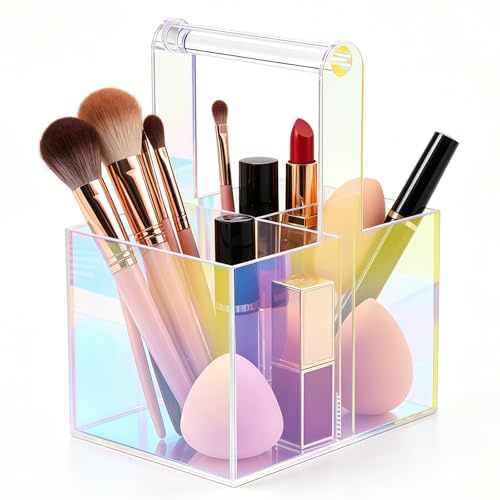 AIMIAO Make up Pinselhalter aus Acryl, 3 Fächern Kosmetik Organizer, Make up Organizer, Cosmetic Organizer, Schmink Organizer, Schminktisch Aufbewahrung für Pinsel, Eyeliners, Lippenstift