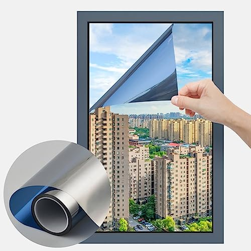 Spiegelfolie Fensterfolie Von Innen Durchsichtig Von Aussen Blickdicht Sichtschutzfolie Fenster Sonnenschutzfolie for Büro Und Zuhause，Selbsthaftend UV-Schutz Fensterfolie Blau (Color : Blue, Size :