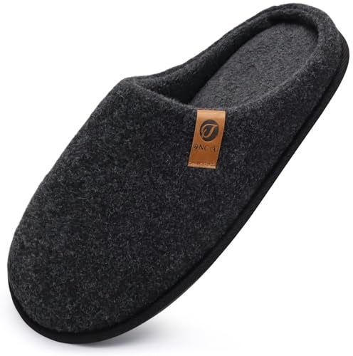 ONCAI Uomo Pantofole in Feltro Invernali Ciabatte Calde con Schiuma Memory Foam e suola in Gomma Antiscivolo Taglia Puro Nero 44