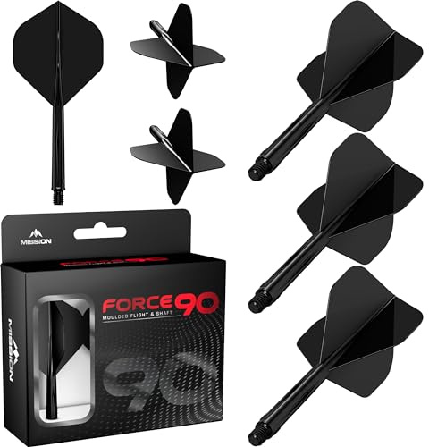 Mission Darts Force 90 | Sistema integrado de vuelo y eje de dardos moldeado de precisión, paquete de 3 vuelos y ejes de dardos combinados profesionales altamente duraderos | Estándar n.º 2