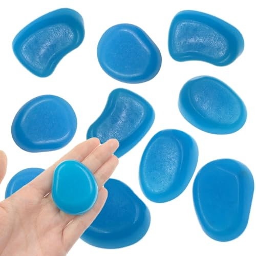 QTTLLI Lot de 10 grands galets phosphorescents de 4,3 cm pour jardin, allée, cour, aquarium, bleu