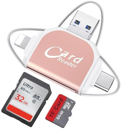Lector de tarjetas SD TF universal multipuerto 4 en 1, lector de tarjetas SD/Micro SD, adaptador USB Micro SD, tarjeta de memoria SD para cámara