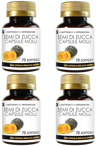 Semi di Zucca 280 Softgels | Perle con Olio Spremuto a Freddo titolato in Omega 3 Omega 6 e Omega 9, Acido Linoleico e Acido Oleico | 1 Softgel al giorno
