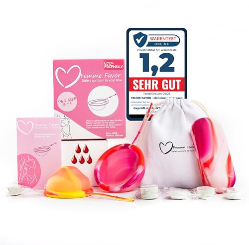 FEMME FAVOR Menstruationsscheibe - Menstruationstasse aus med. Silikon – Set mit zwei Größen S + L, Alternative zu Soft-Tampons & OB - Menstrual Disc mit Hülle