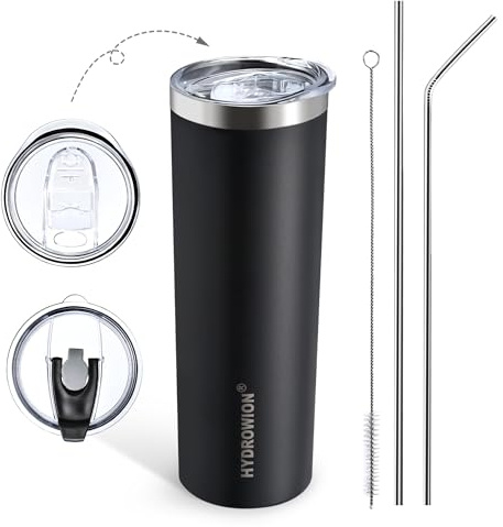 HYDROWION Triple-Insulated Tumblers - Stainless Steel with Lid and Straw, 20 oz Water Bottle, Stainless Steel Cups, Coffee Travel Mug for Home & Office Black