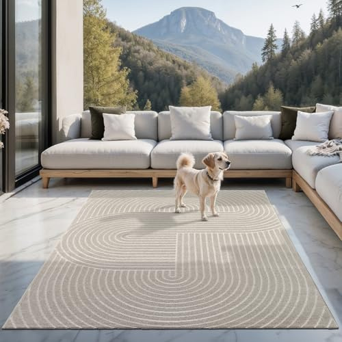 the carpet Santo Plus Outdoor Teppich – Beige, 80 x 150 cm – Wetterfest & Pflegeleicht, Balkon Teppich, Terrasse & Garten, Flachgewebe Indoor & Outdoor, Modern für Wohnzimmer & Schlafzimmer
