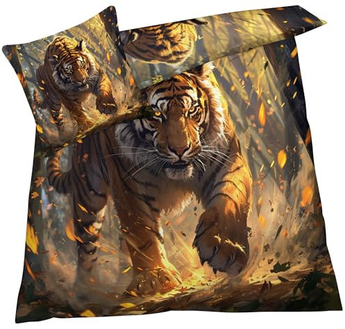 YELDAN Bettwäsche 140x200 Tiger, Tiere Bettbezug, Bettwäsche-Sets 2 teilig, Weich & Bügelfrei Mikrofaser Wendebettwäsche und 1 Kissenbezug 80x80 mit Umschlag