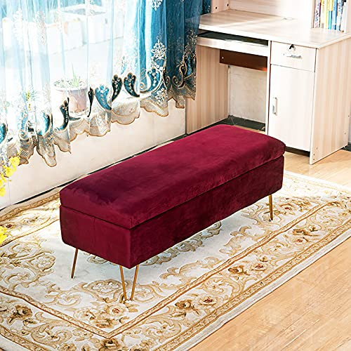 Samt Polsterbank mit multifunktionaler Fußstütze, rot, rechteckige Bank für Eingangsbereich, Wohnzimmer, Schlafzimmer, 100 x 40 x 43 cm