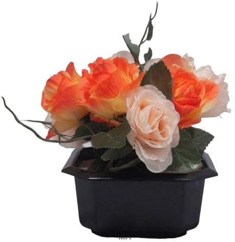 Artificielles.com - Bac carré fleurs artificielles Rose et lierre Orange pour la Toussaint - couleur: Orange