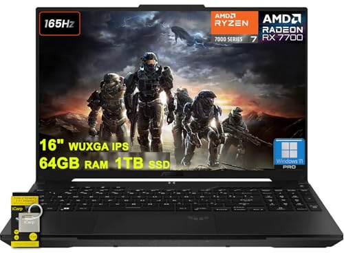 ASUS TUF Gaming A16 Laptop 16 WUXGA 165Hz 100% sRGB AMD 8-core Ryzen 7 7735HS 64GB DDR5 1TB SSD Radeon RX 7700S (>RTX4060) Backlit USB4 AI Noise Cancelation Win11Pro w/ICP Accessory